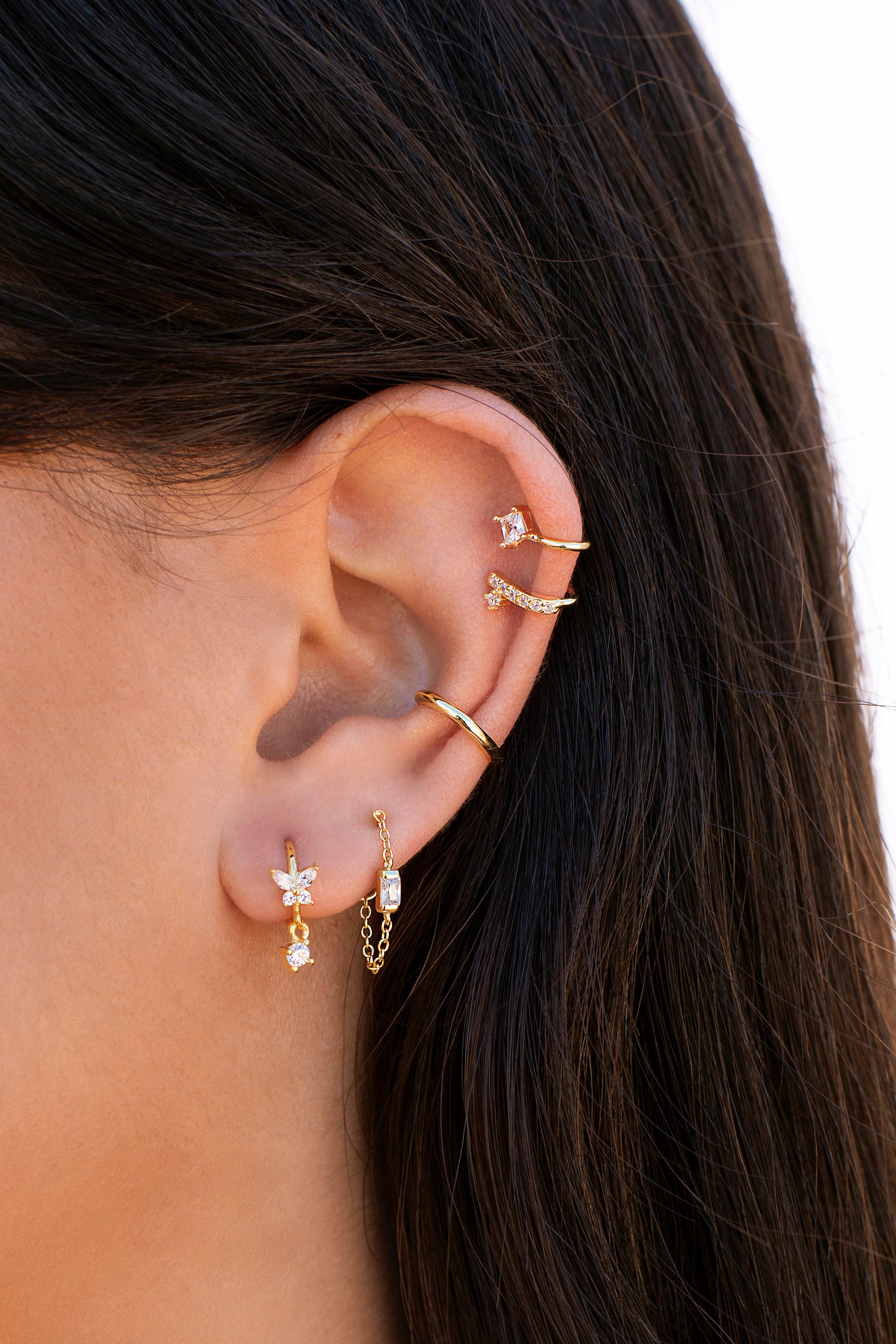 Dainty CZ Butterfly Shaped Huggie Hoop Earrings With Dangling Charm