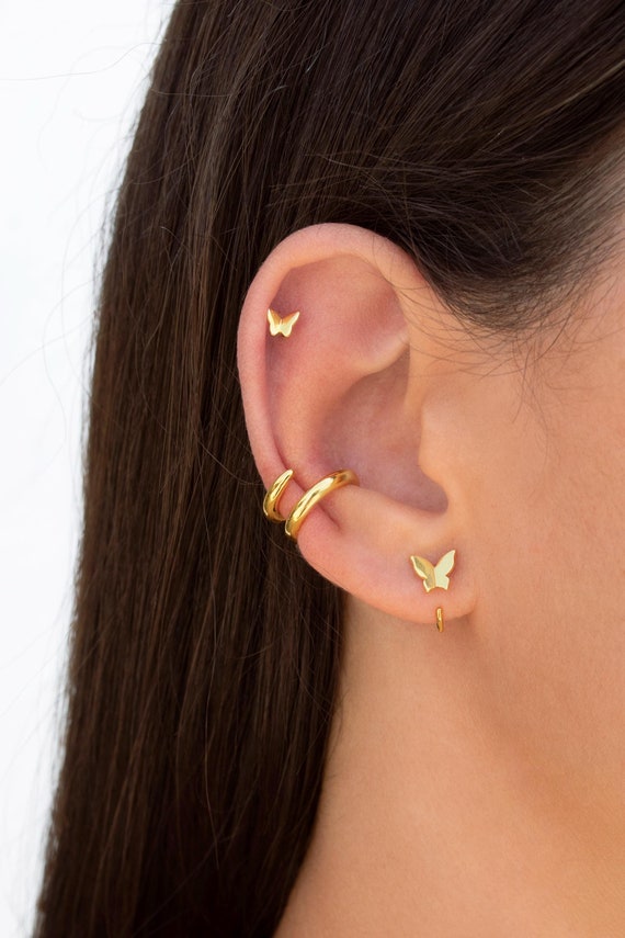 Tiny Butterfly Open Huggie Hoop Earrings Ear Hugger Etsy