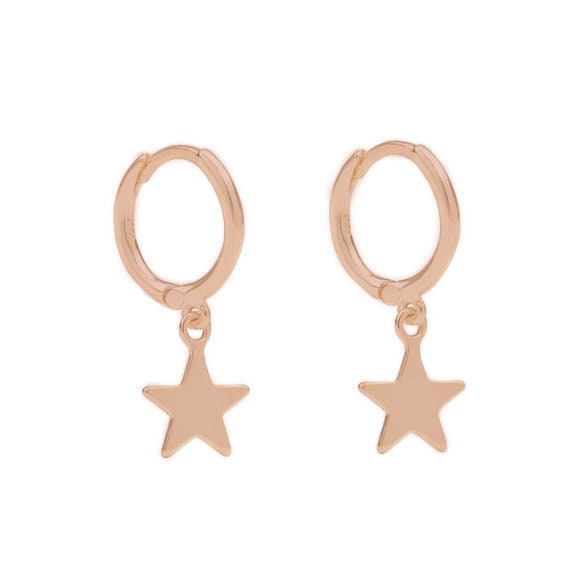 Star Hoop Earrings Star Earrings Silver Star Hoops Huggie | Etsy UK