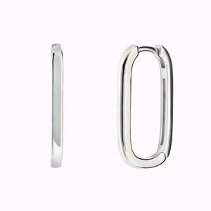 Dainty & Minimalist Oblong Rectangle Hoop Earrings Srebro