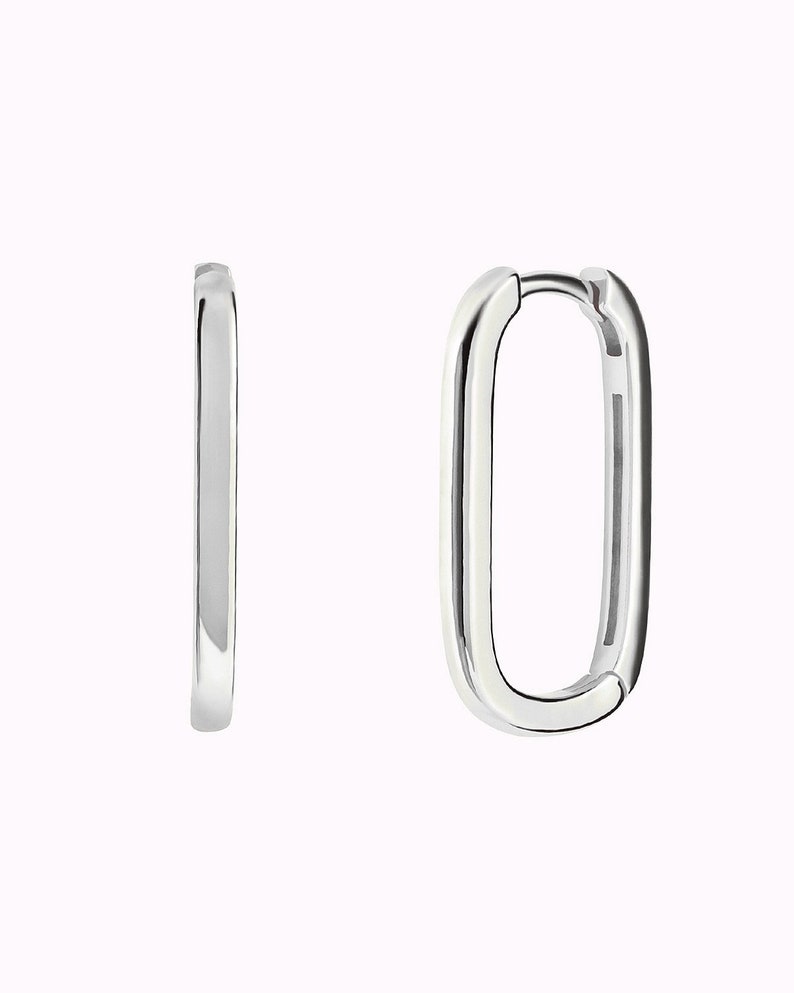 Dainty & Minimalist Oblong Rectangle Hoop Earrings Srebro