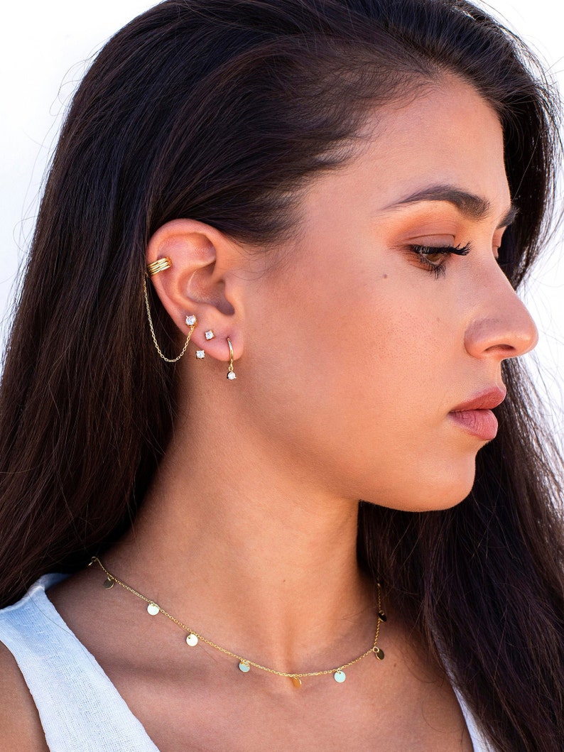 Boucles d'oreilles veste d'oreille avec deux zircons image 3