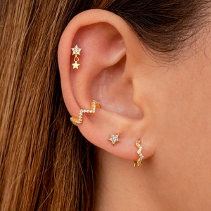 Dainty & Tiny Pave CZ Zig-Zag Shaped Huggie Hoop Earrings image 6