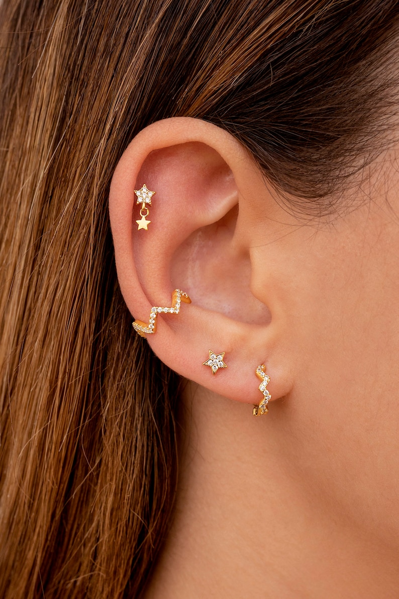 Dainty & Tiny Pave CZ Zig-Zag Shaped Huggie Hoop Earrings image 6