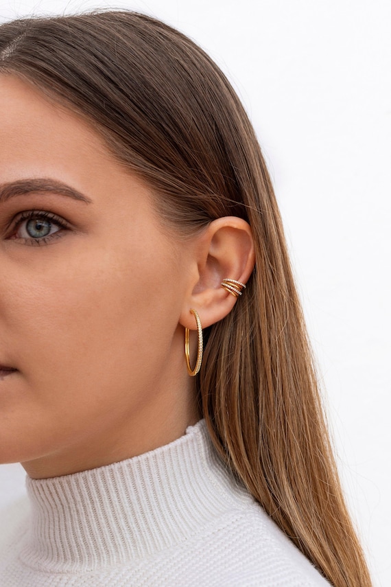 Minimalist Pave CZ Large Hoop Earrings Two Sizes Available 25 and