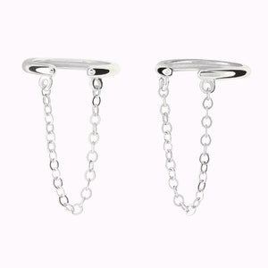 Dainty & Minimalist Dangling Chain Conch Ear Cuff Earrings Silver