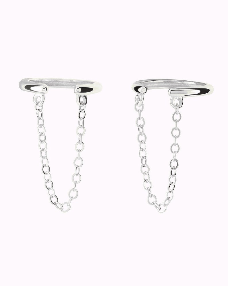 Dainty & Minimalist Dangling Chain Conch Ear Cuff Earrings Silver