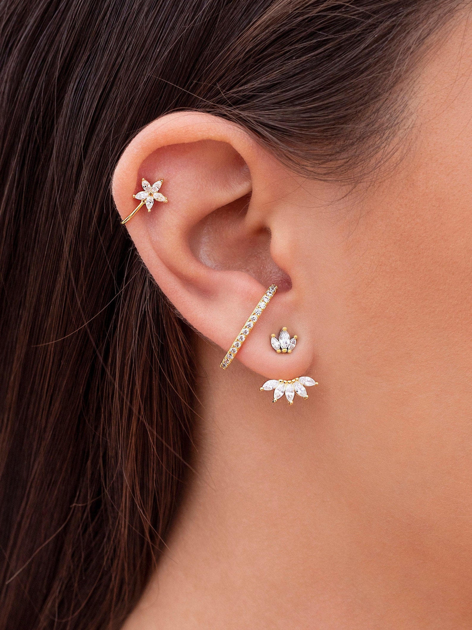 Minimalist Cz Ear Lobe Cuff Stud Earrings Etsy