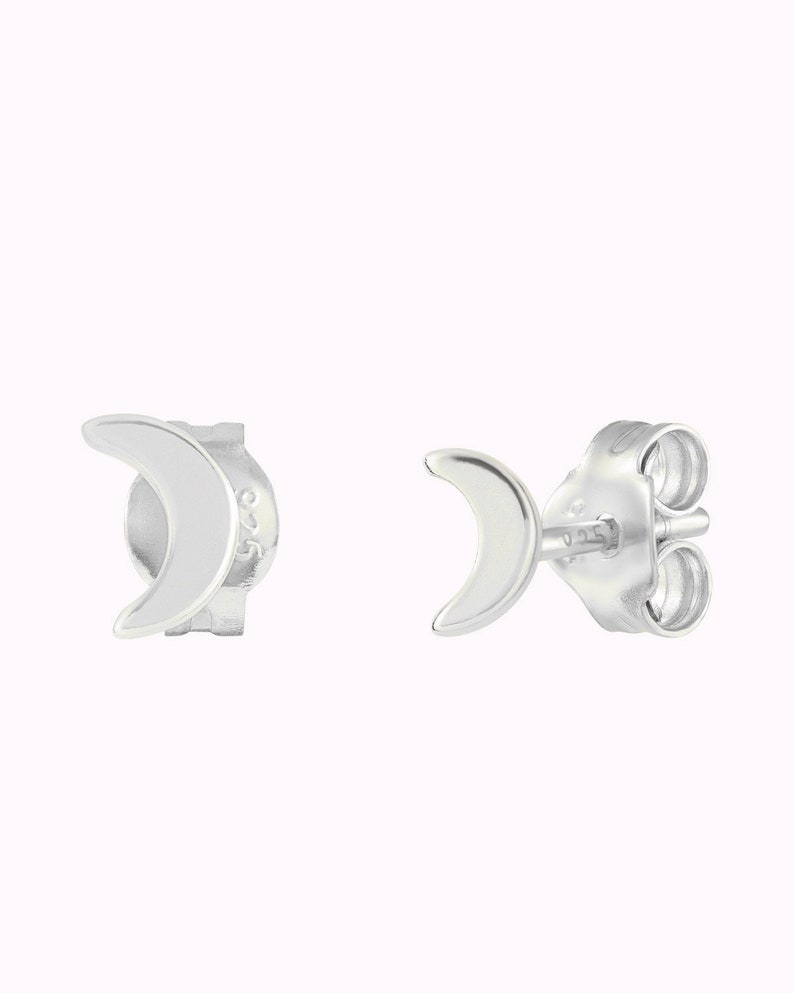 Boucles d'oreilles puces en forme de lune Taille moyenne Argent