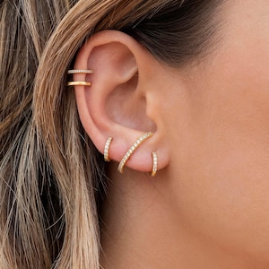 Minimalist & Dainty CZ Second Hole Huggie Hoop Earrings Two sizes available image 10