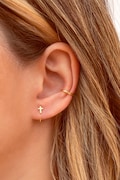 Tiny Cross Open Huggie Hoop Earrings - Ear hugger