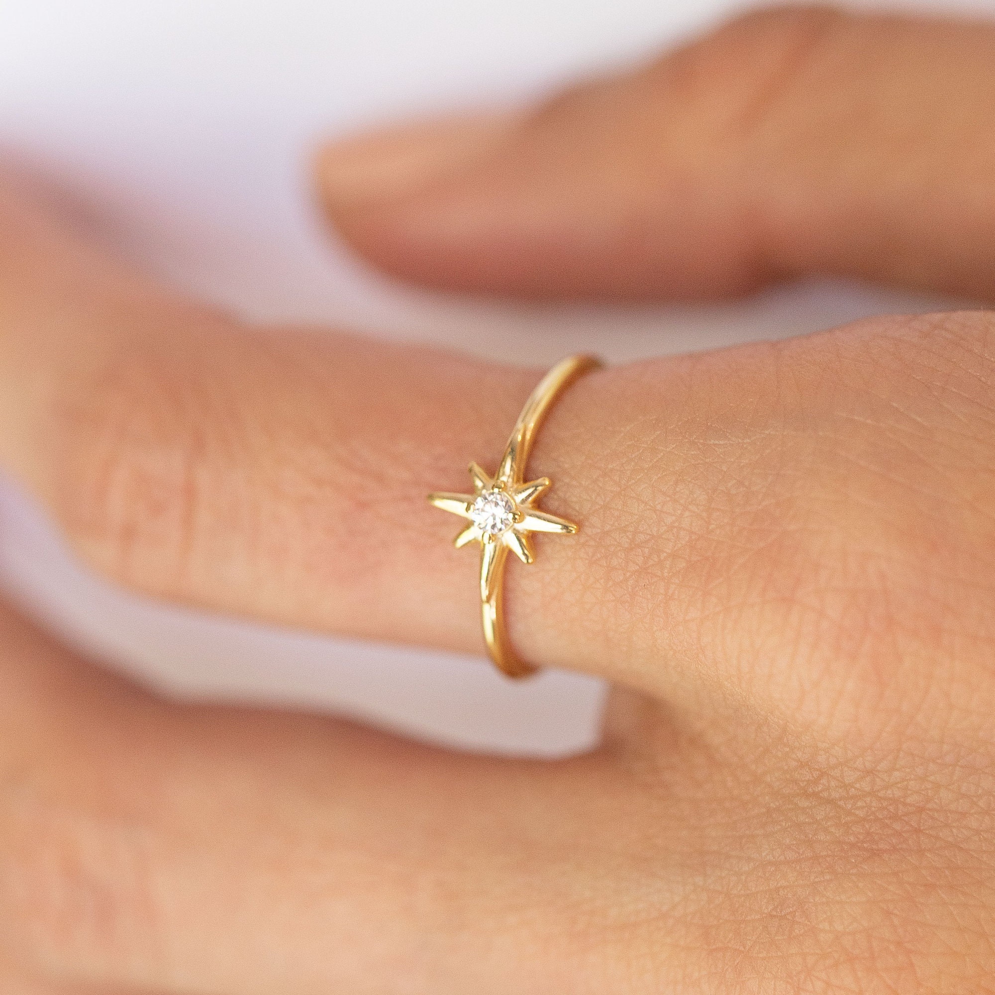 Fine 8pointed starshaped ring with zirconia Etsy