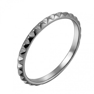 May include: A silver ring with a textured band featuring a repeating pattern of small triangles.