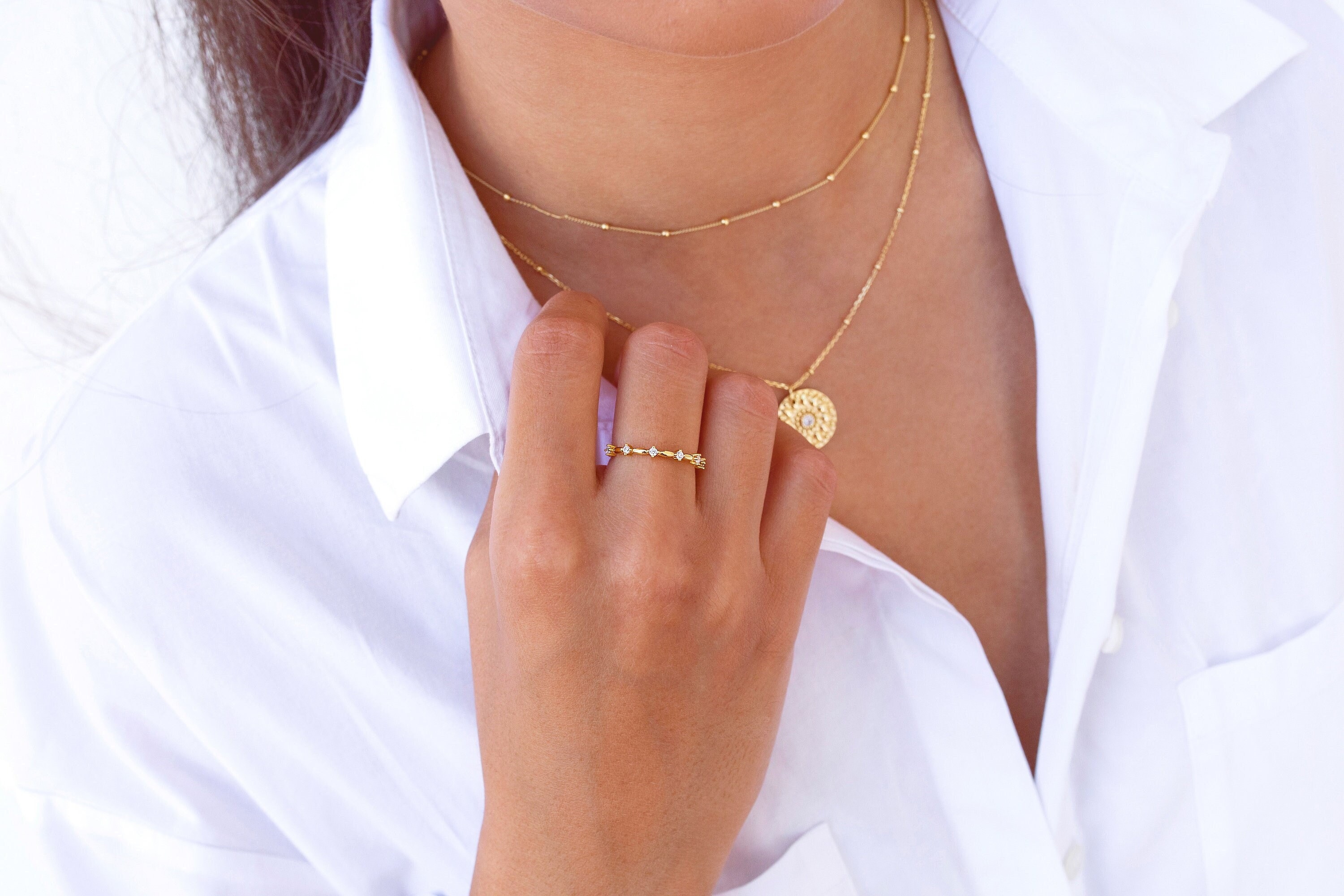 Dainty & Minimalist 6 CZ One Band Ring