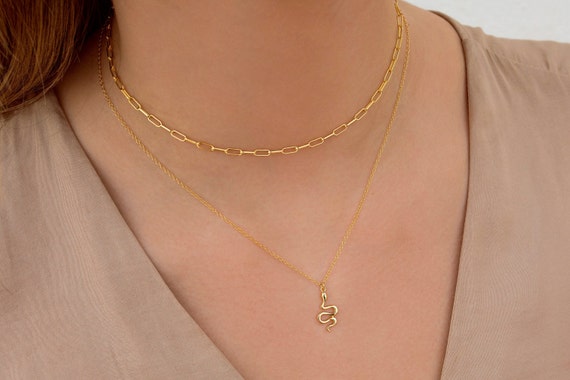 Dainty Snake Shaped Pendant Charm Chain Necklace - Etsy
