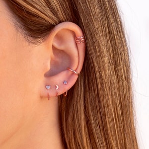Ear cuff triple, Pendiente ear cuff tres bandas, Piercing sin agujero, Pendientes de cartílago, Ear cuffs de plata, Pendientes minimalistas imagen 5