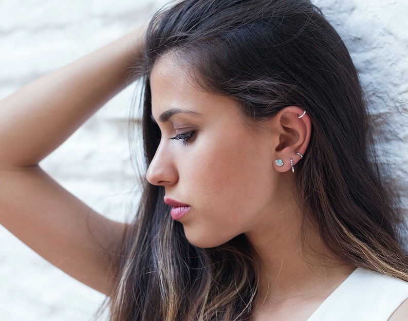 Dainty Pyramid Spikes Silver Ear Cuff Earrings image 3