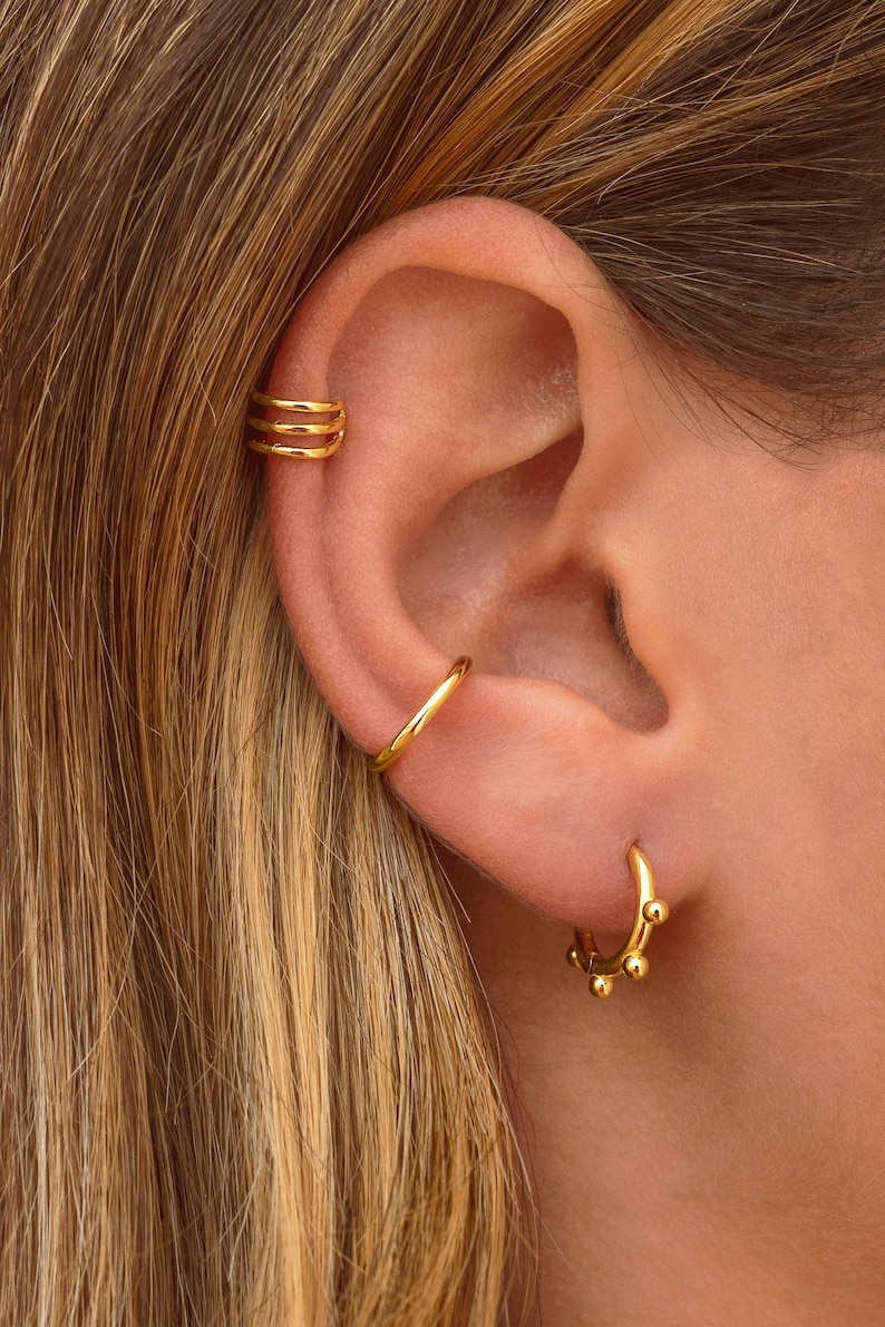 Minimalist Triple Band Ear Cuff Earrings image 1