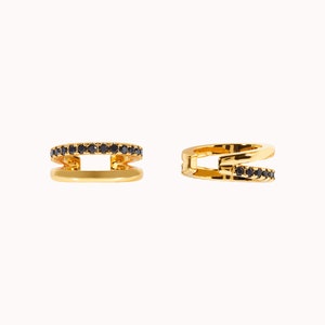 Boucles d'oreilles manchette d'oreille conque double bande avec pavé de zircons Gold - Black