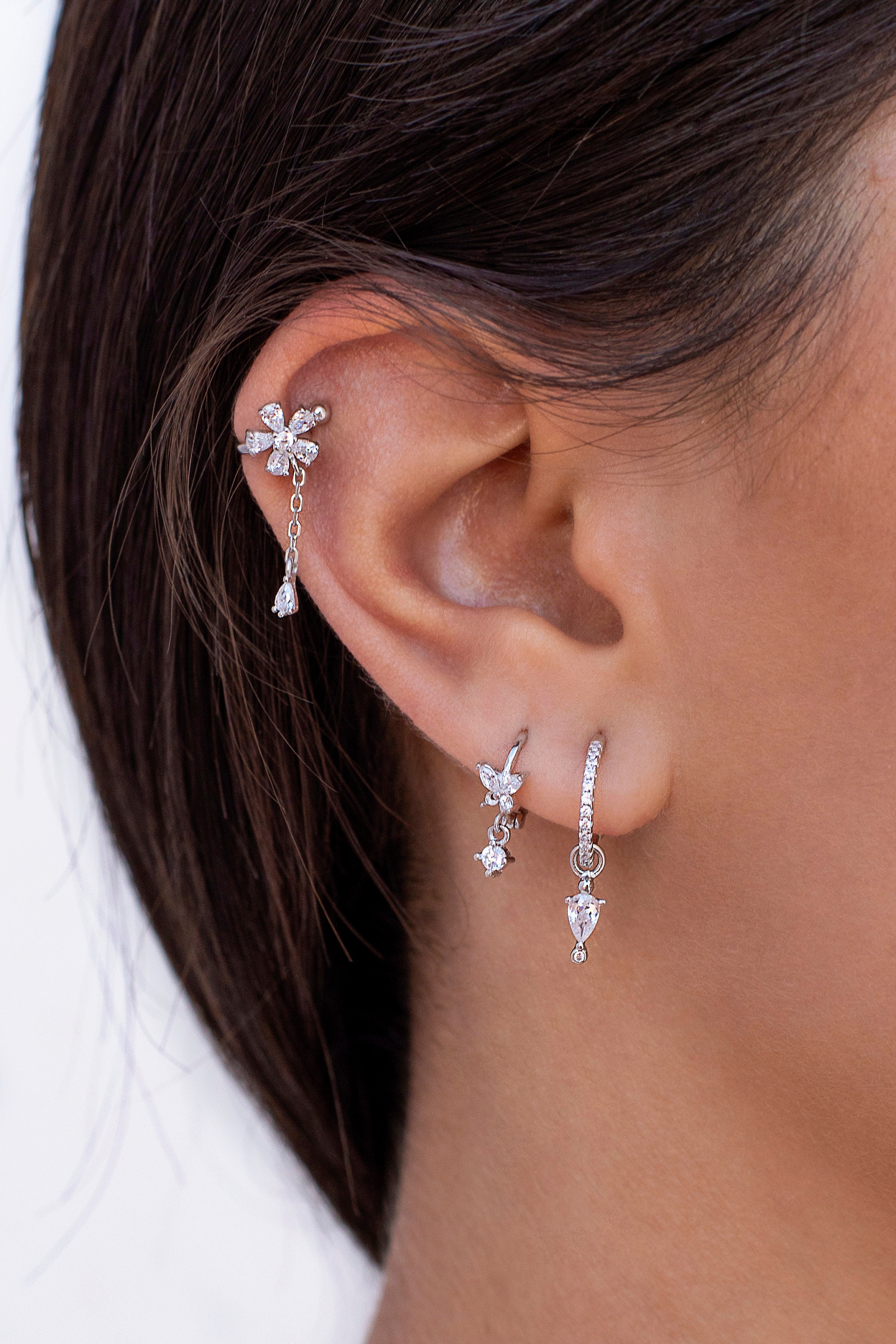 Dainty CZ Butterfly Shaped Huggie Hoop Earrings With Dangling Charm