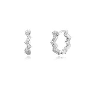 Dainty & Tiny Pave CZ Zig-Zag Shaped Huggie Hoop Earrings Silver