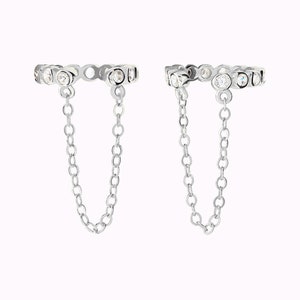 Dainty Bezel CZ Dangling Chain Conch Ear Cuff Earrings Fake Piercing image 4