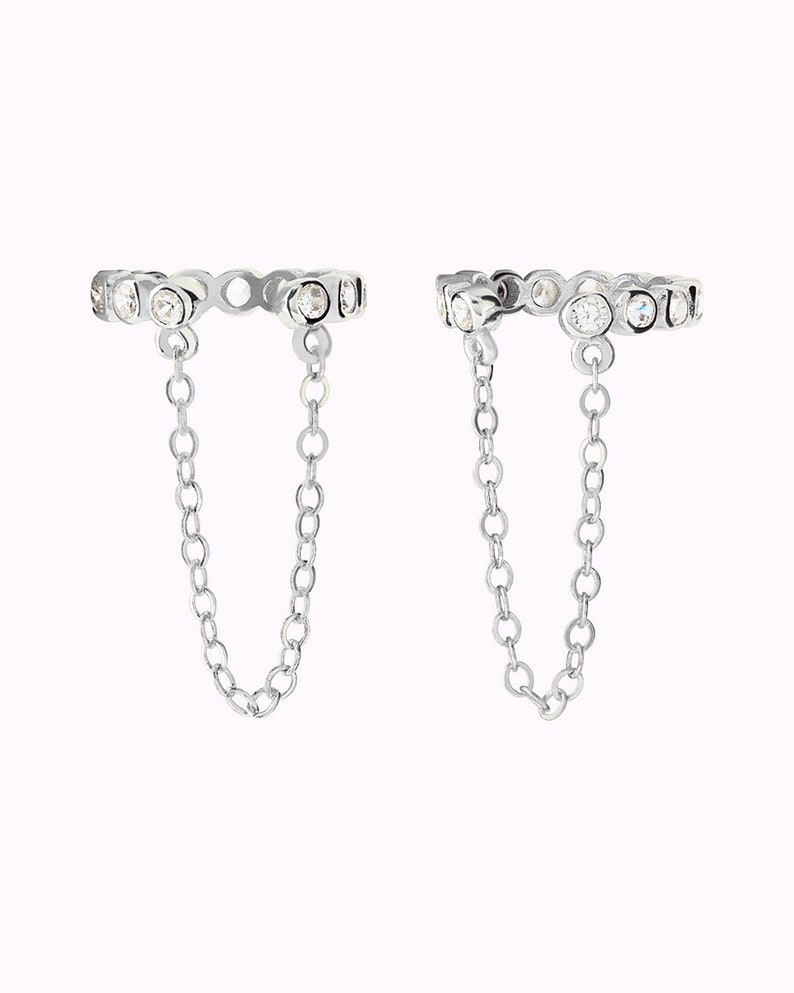 Dainty Bezel CZ Dangling Chain Conch Ear Cuff Earrings Fake Piercing image 4