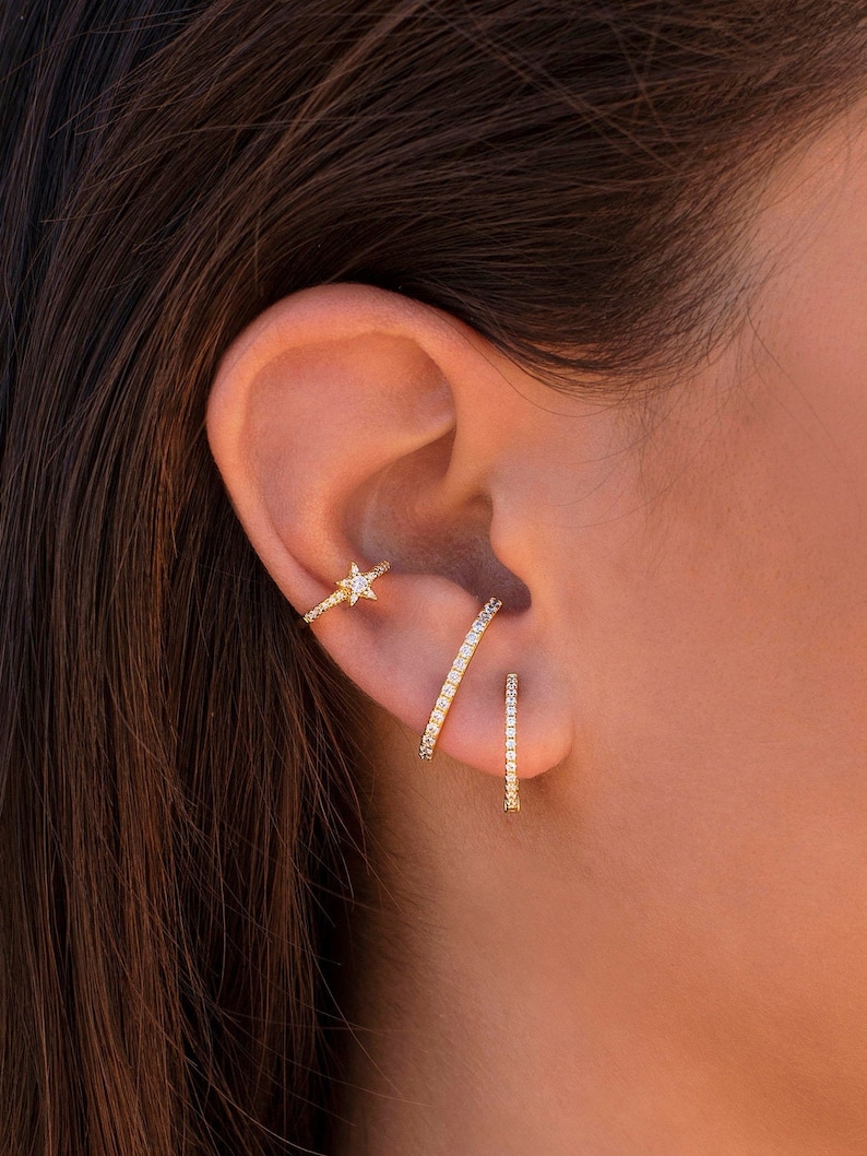 Minimalist Cz Ear Lobe Cuff Stud Earrings Etsy