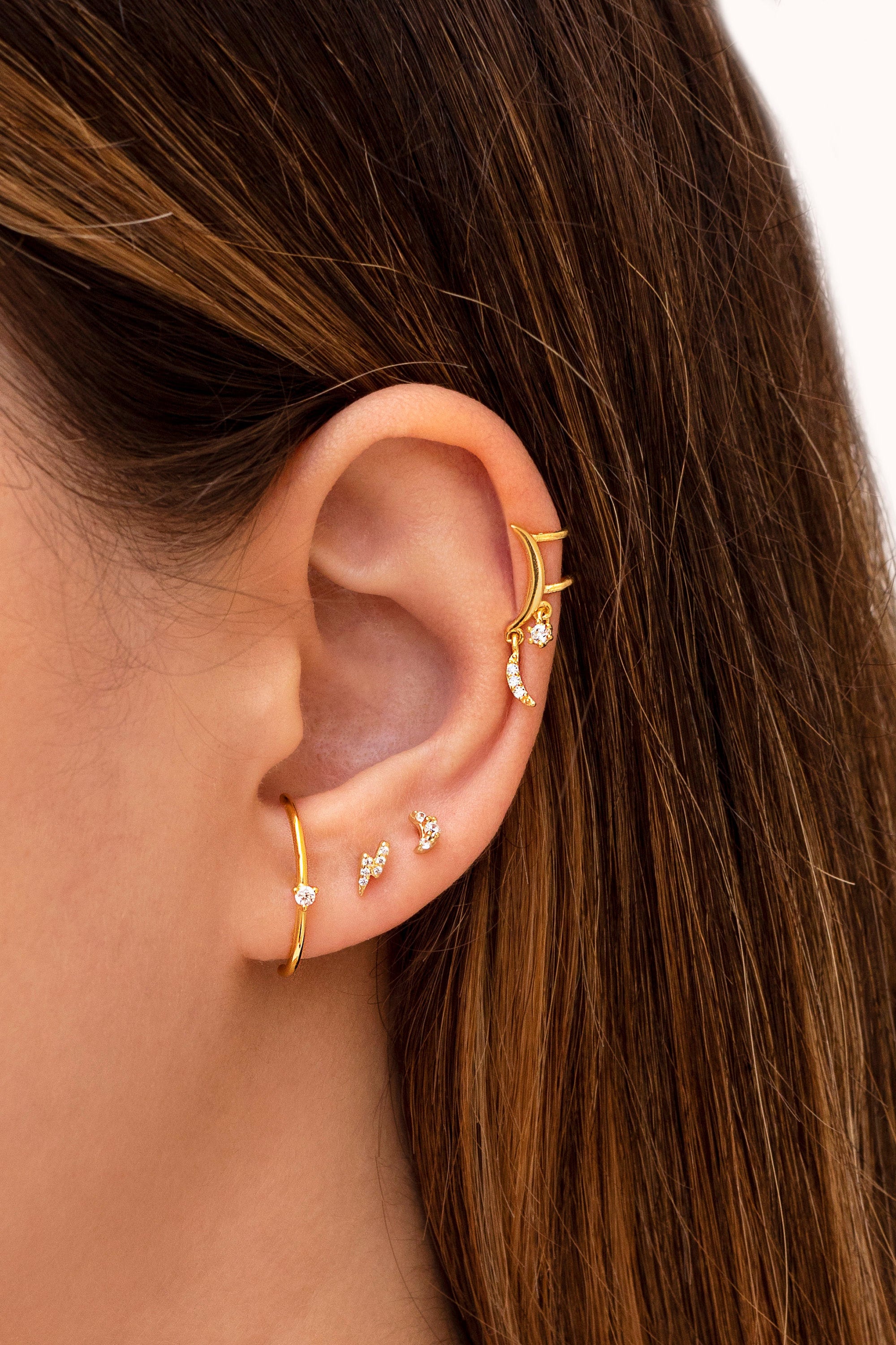 Dainty Moon Shaped Ear Cuff Earrings With CZ Dangling Charms Etsy