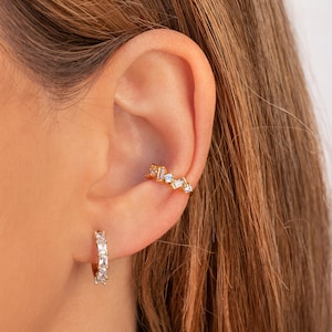 Dainty Baguette & Round CZ Conch Ear Cuff Earrings image 7