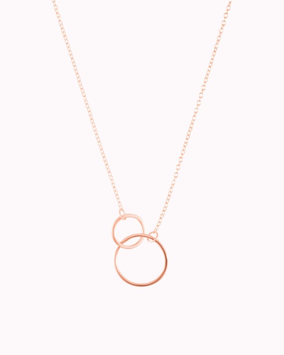 Engraved Interlocking Two Circle Necklace Rose Gold – Belbren