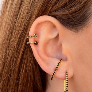 Minimalist Black Cz Ear Lobe Cuff Stud Earrings image 5