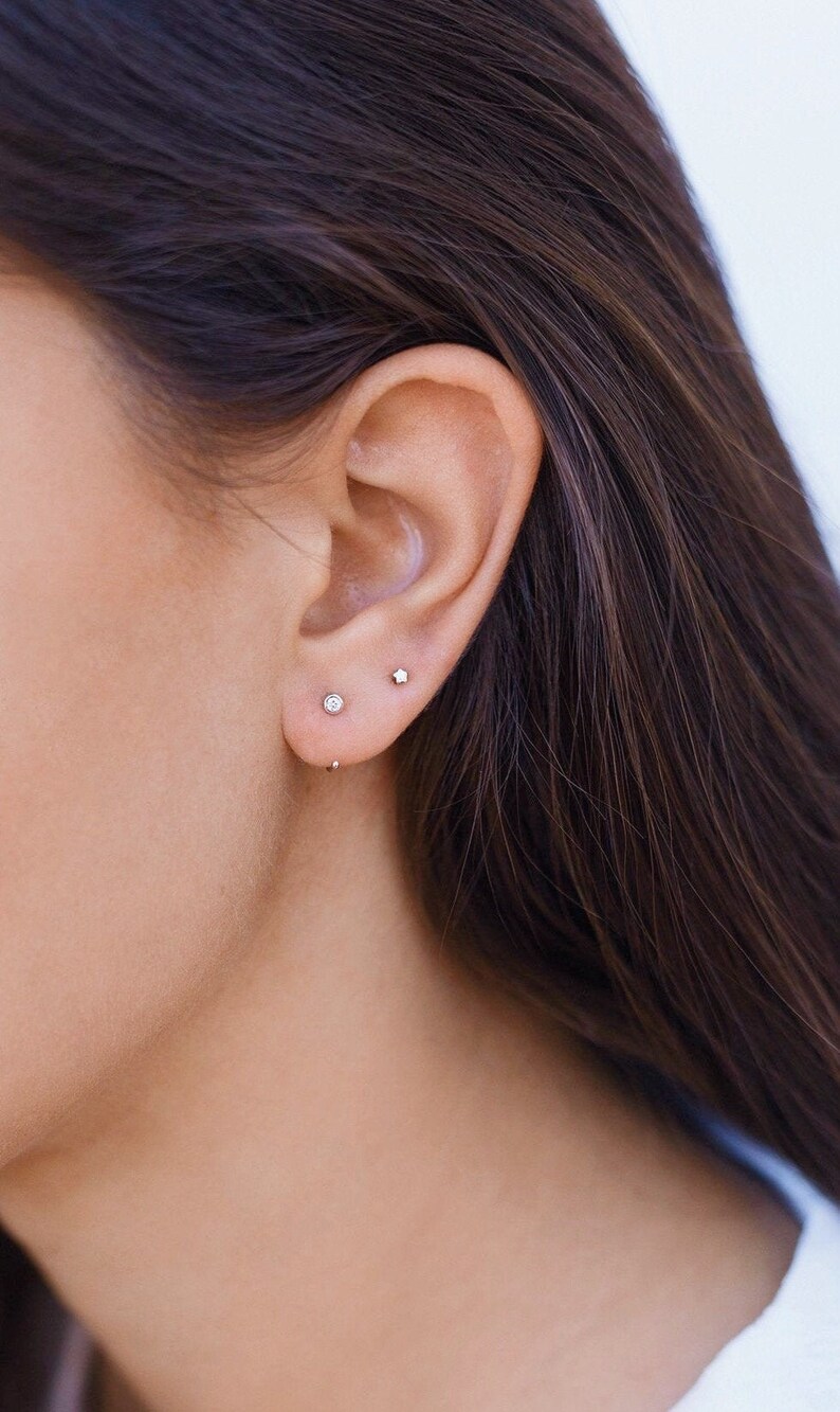 Tiny CZ Open Huggie Hoop Earrings Ear hugger Etsy