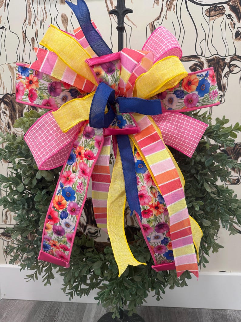Spring Summer Easter Wreath Bow Floral Door Decor Designer Bow - Etsy
