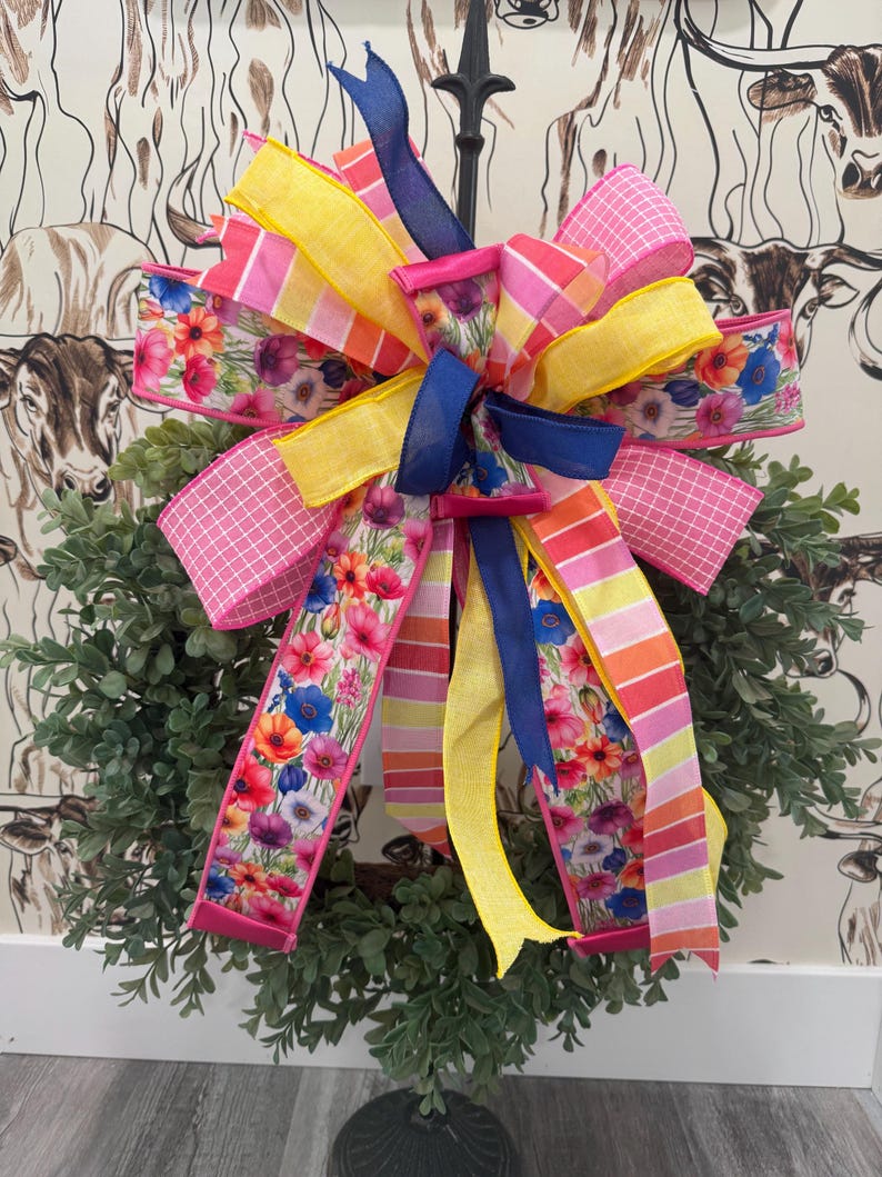 Spring Summer Easter Wreath Bow Floral Door Decor Designer Bow - Etsy