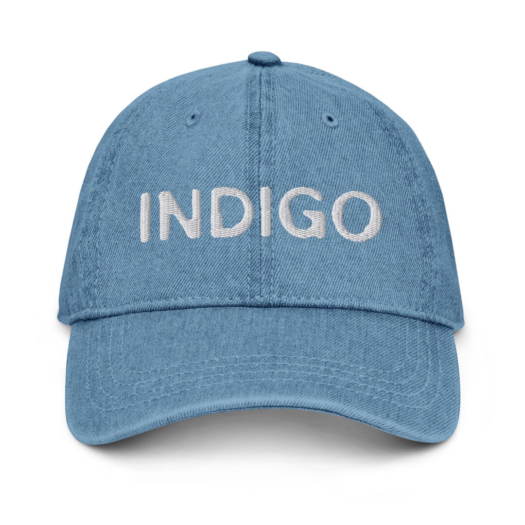 RM Namjoon Indigo Blue Denim Jean White Embroidered Cap Dad