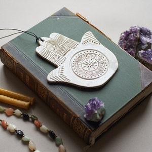 Hamsa wall hanging Evil eye charm Protection amulet Good luck symbol Ceramic wall art Door decor
