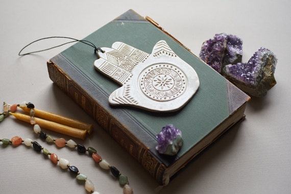 Hamsa wall hanging Evil eye charm Protection amulet Good luck symbol Ceramic wall art Door decor