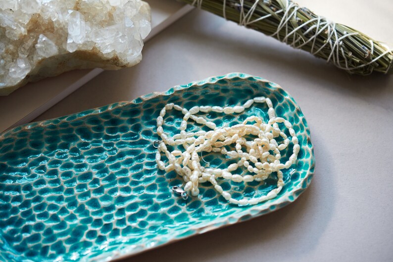 Turquoise ceramic plate Candle holder Palo Santo holder Spiritual gift image 5