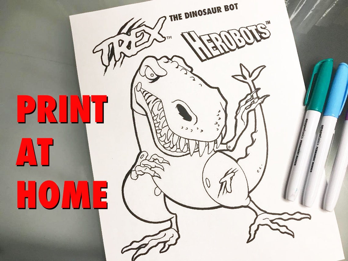 printable dinosaur coloring page robot coloring page trex etsy