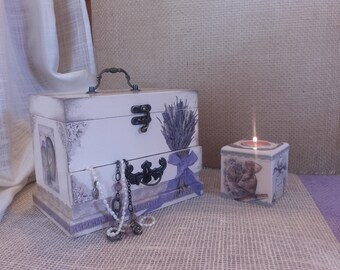 Joyero de madera, Joyero para niñas, Organizador de cajones para joyas, Joyero morado hecho a mano, Joyero de madera, Regalo de lavanda para ella