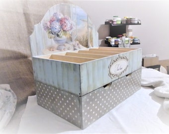 Shabby chic large tea box, Tea bag Organizer, Kitchen Organization, Tea bag storage box, New home gift for tea lovers