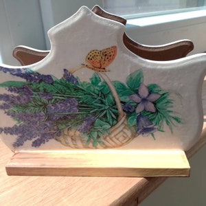 Paper napkin holder lavender kitchen decor, Home gift for her, Cottage napkin holder, Lavender basket, Lavender table centerpiece