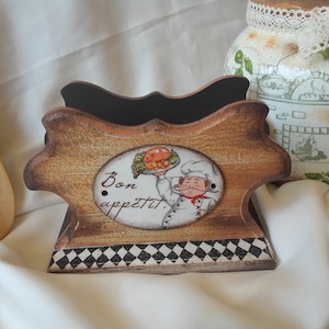 Porta tovaglioli in legno, decorazione da tavolo per chef di campagna francese, decorazione Cottagecore, insegna francese, regalo per la cucina di una nuova casa, porta tovaglioli, inaugurazione della casa