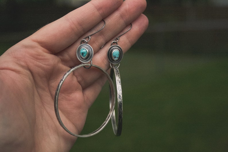 Turquoise Hoop Earrings Natural American Mined Turquoise