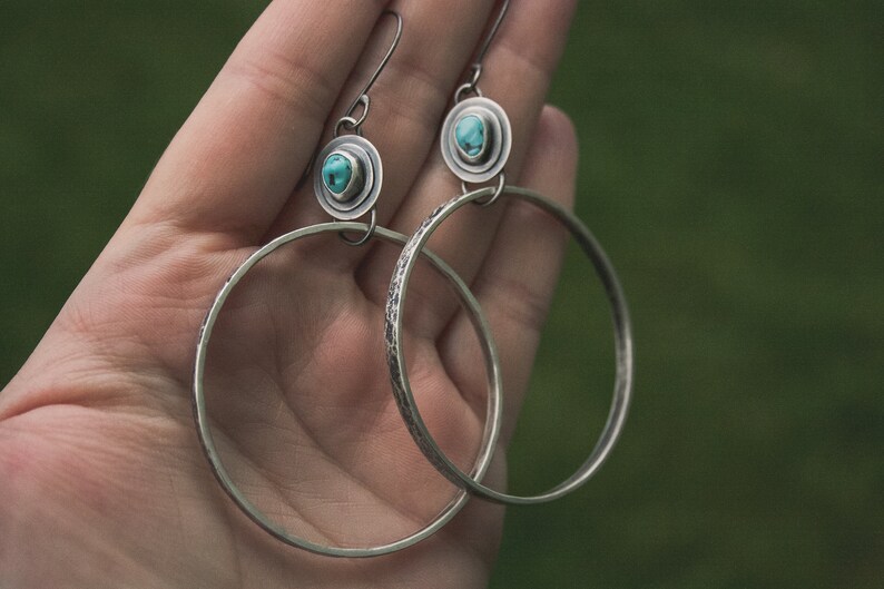 Turquoise Hoop Earrings Natural American Mined Turquoise