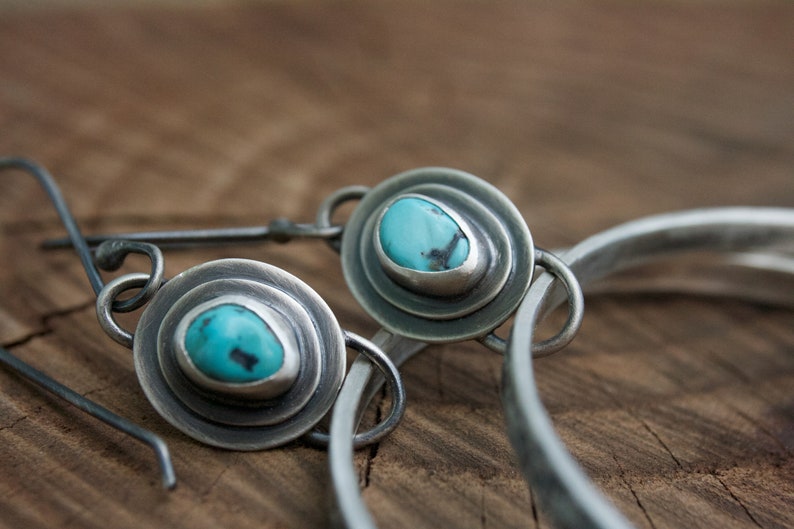 Turquoise Hoop Earrings Natural American Mined Turquoise