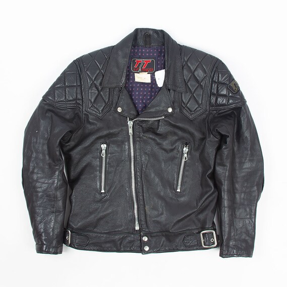 Frontier Leathers Black Leather Motorcycle Jacket Size 52