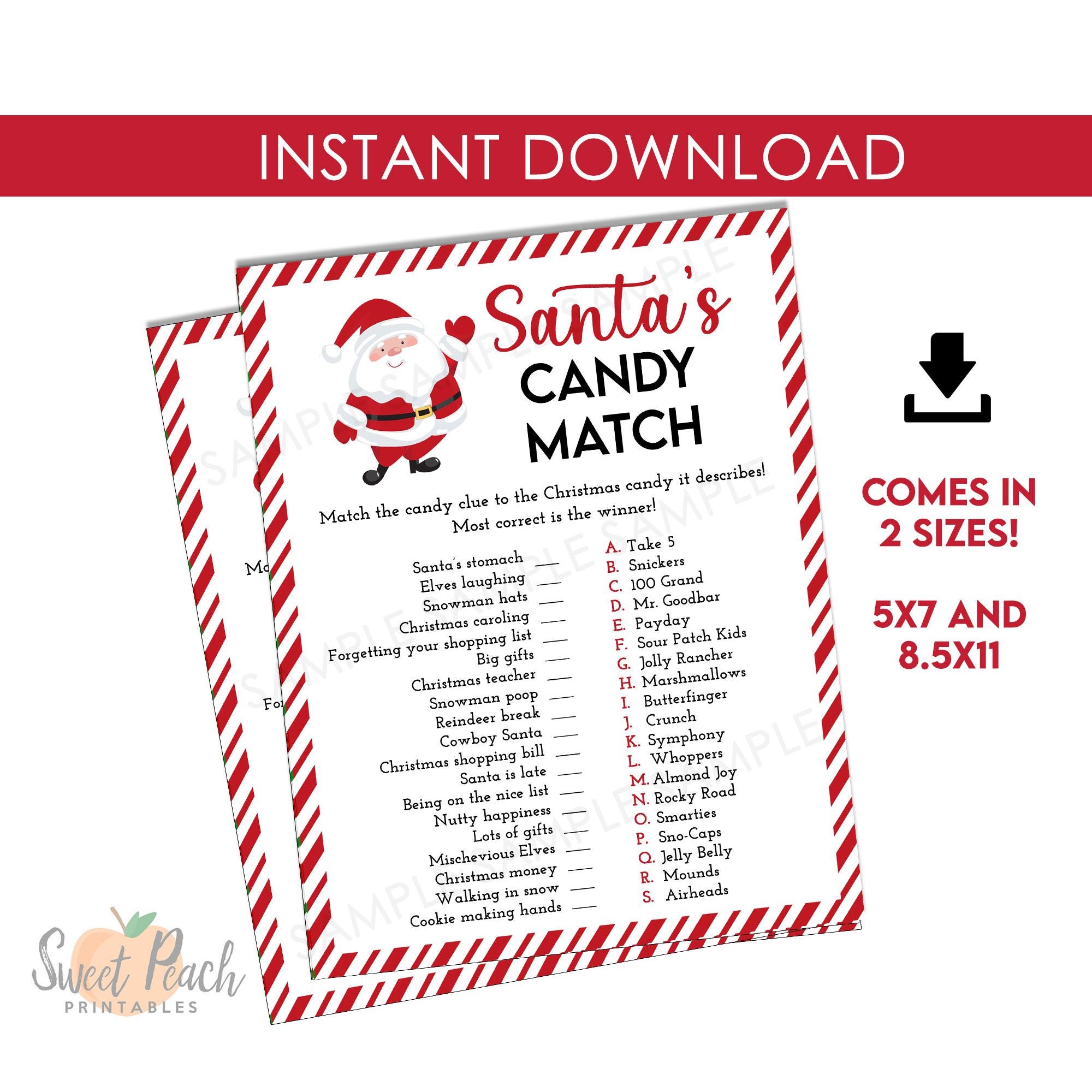 christmas candy match game answers - etsy
