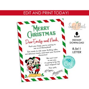 Christmas Surprise Reveal Theme Parks Letter Vacation Announcement Going To Gift EDITABLE Holiday